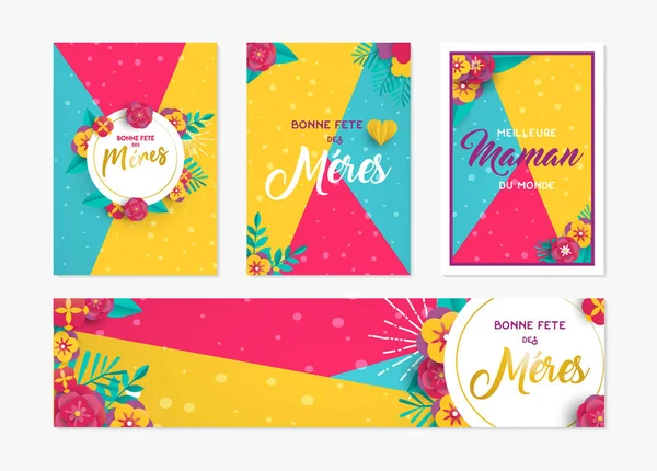 Mother day paper card and label set in french — Stock Vector