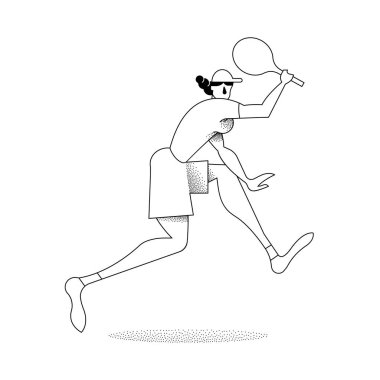 Kız tenis oyuncu siluet anahat tarzı