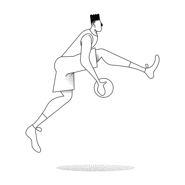 アウトライン スタイルのバスケット ボール男選手ジャンプ ポーズ — ストックベクタ
