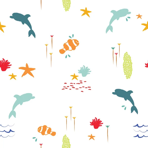 Poisson de mer gribouille motif d'été fond — Image vectorielle