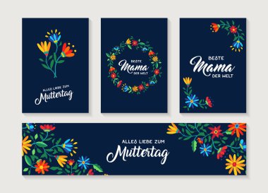 Mutlu anneler günü Alman çiçek tebrik kartı set