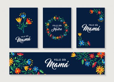 Mutlu anneler günü İspanyol çiçek tebrik kartı set
