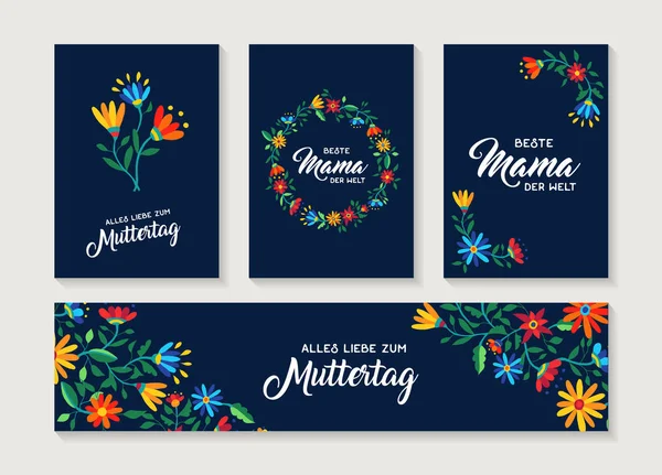 Feliz día de la madre alemán juego de tarjetas de felicitación flor — Archivo Imágenes Vectoriales