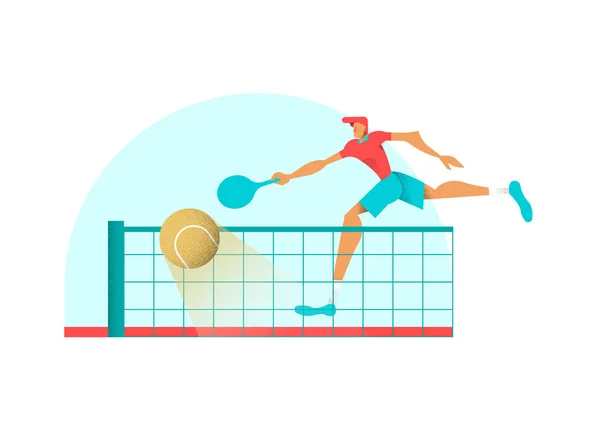 Tennis Player Man Running Game Match Racket Ball Modern Style — Stock Vector