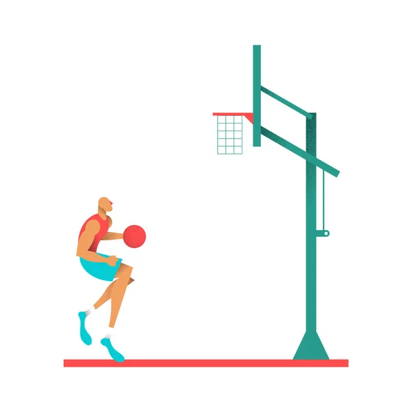 Basketspelare Med Bollen Och Basket Hoop Illustration Sport Idrottsman Pojke — Stock vektor