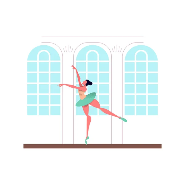 Ballerine Fille Dansant Sur Scène Théâtre Élégante Illustration Style Moderne — Image vectorielle