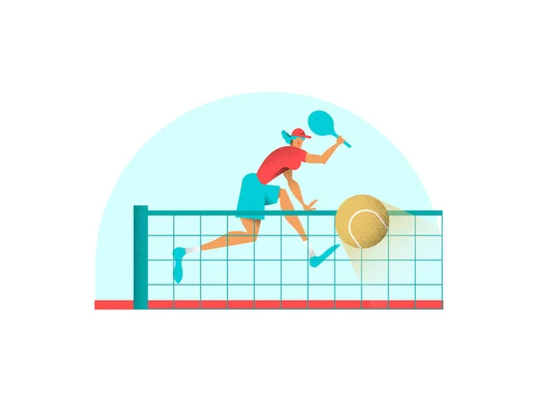 Τένις Παίκτης Κορίτσι Άλματα Ρακέτα Αθλητισμός Αγώνα Θέτουν Εικονογράφηση Του — Διανυσματικό Αρχείο