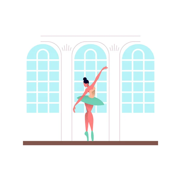 芭蕾舞女演员在美丽的舞蹈工作室做经典芭蕾姿势 现代风格插图的舞蹈家女孩在行动 Eps10 — 图库矢量图片