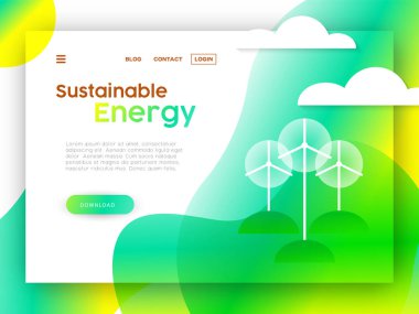 Sürdürülebilir enerji kampanyası için bir açılış sayfası. Online Internet kalıp çizim Eko Dostu rüzgar türbini Park ile. Eps10 vektör.