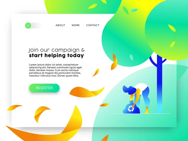 Landing Page Voor Milieu Communautaire Campagne Online Internet Sjabloon Met — Stockvector