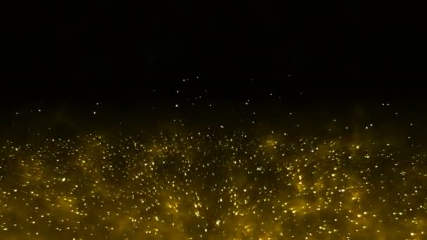 Abstract Goud Licht Deeltjes Zwarte Nacht Achtergrond Gouden Glitter Stof — Stockvideo