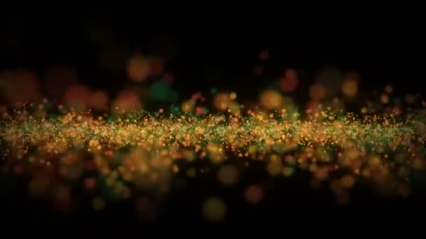 要約クリスマスの輝き粒子波の背景のお祝いの赤と緑の色です コピースペース付きの黒の夜の背景にカラフルなクリスマスライト ループ可能な休日4Kアニメーション映像 — ストック動画