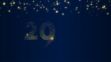 Mutlu yıllar 2020 altın havai fişek animasyonu. Tatil arifesinde gökyüzü arka planında. Kutlama partisi davetiyelerinin 4K 'daki görüntüsü için 20 numara içeren bir video tebrik kartı.