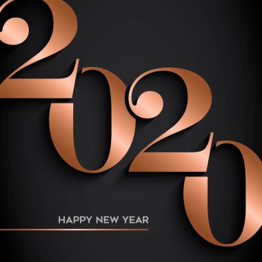 Happy New Year gold copper 2020 number card clipart