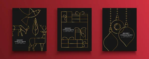 Natal Ano Novo ouro feriado art deco card set — Vetor de Stock