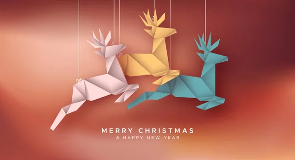 Natale nuovo anno carta di origami di carta renna — Vettoriale Stock