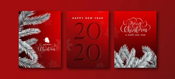 New Year 2020 cutout pine tree greeting card set — Stock Vector