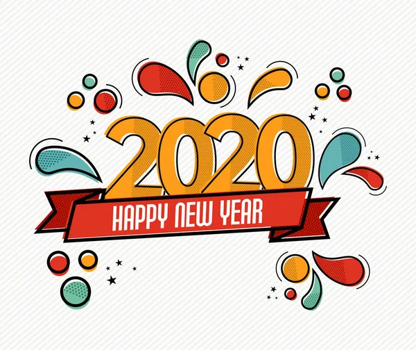ปีใหม่ 2020 ป๊อปอาร์ตการ์ดในสไตล์การ์ตูนตลก — ภาพเวกเตอร์สต็อก