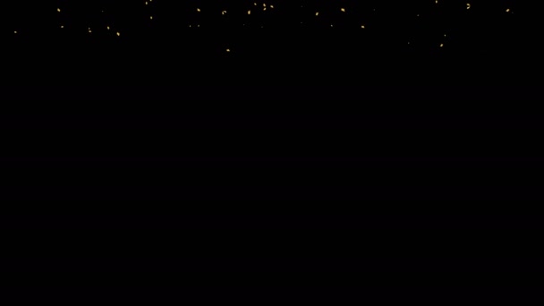 Confettis de fête en or tombant sur l'effet de fond transparent des banderoles dorées volant vers le bas pour les vacances, anniversaire ou événement surprise. Boucle sans couture séquences 4k .
