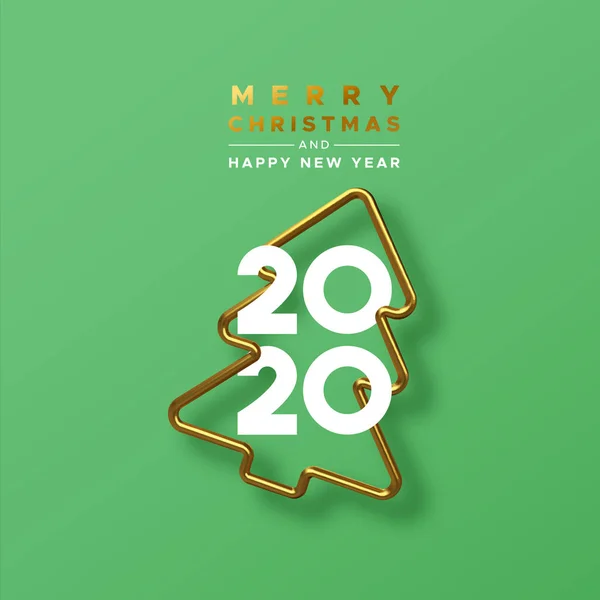 Jul nyår 2020 guld 3d tall träd kort — Stock vektor
