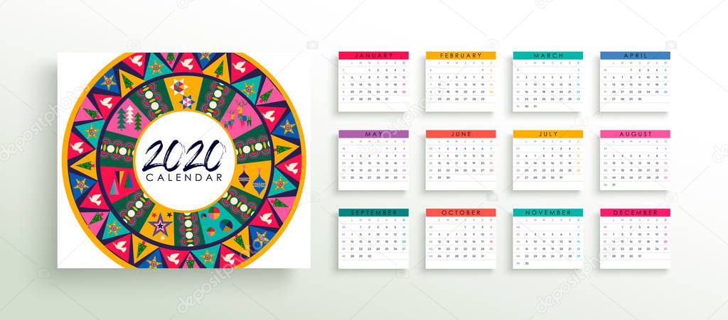 2020 abstract folk art calendar planner template 
