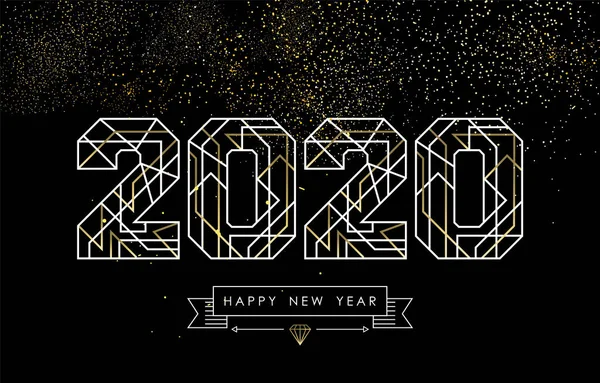 Nouvel An 2020 or paillettes feu d'artifice carte art déco — Image vectorielle