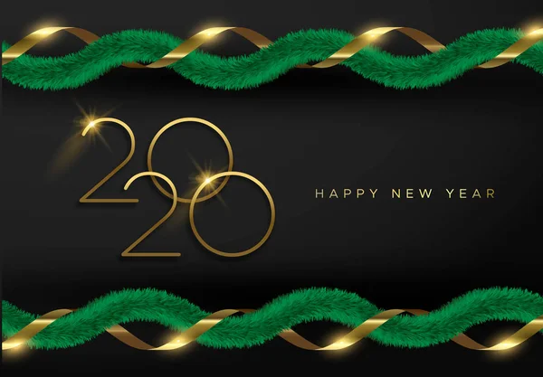 Tarjeta de guirnalda de pino de vacaciones 3D 2020 Año Nuevo — Vector de stock