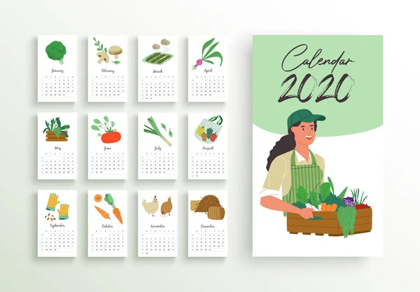Szablon kalendarza rynku rolnego na rok 2020 — Wektor stockowy