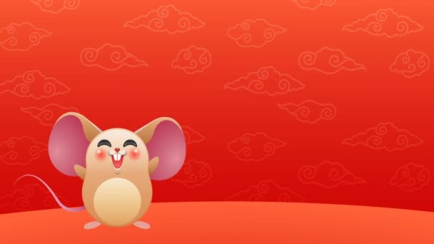 Kinesiska Nyår 2020 Tecknad Animation Glada Mus Djur Vänner Hoppar — Stockvideo