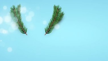 Mutlu noel animasyonları 3D xmas süsü ve çam ağacı kırmızı burunlu geyik şekli. Kutlama etkinliği için ren geyiği geçmişi ya da video kartı kavramı. 4k tatil görüntüsü.