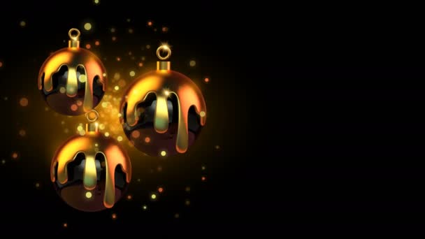 金色圣诞和新年动画的现实的黄金融化的圣诞装饰品包在党的夜晚光明的背景 精美的视频贺卡 庆祝活动 4K假日录像背景 — 图库视频影像
