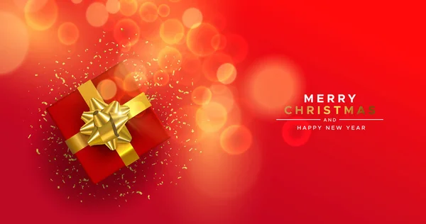Weihnachten Neujahr Rotgold von oben Ansicht Geschenk-Box-Karte — Stockvektor