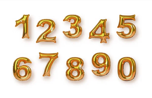 Gold foil balloon number isolated background set — Stock Vector