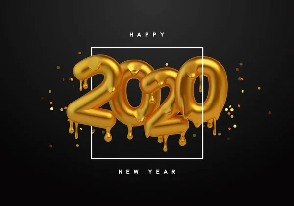 Año Nuevo 2020 oro 3d número derretido goteo — Vector de stock