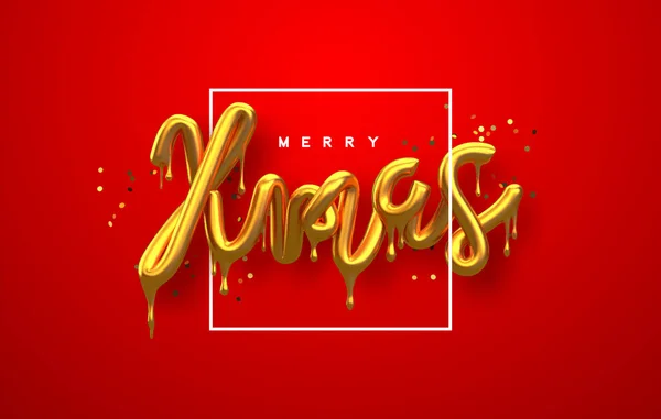 Christmas 3d gold drip text quote red background