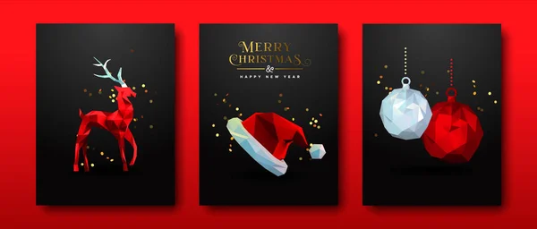 圣诞套装红色低矮多抽象3D装饰 — 图库矢量图片