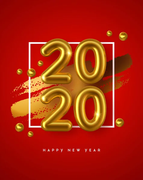 Новий рік 2020 золотий 3d номер червоний фон — стоковий вектор