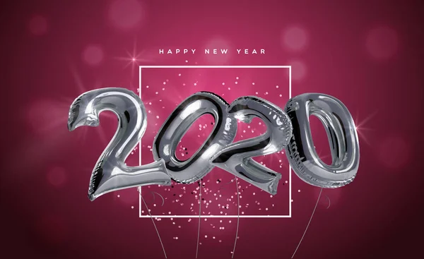 Nouvelle année 2020 feuille d'argent 3d fête carte ballon — Image vectorielle