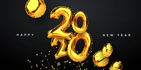 Año Nuevo 2020 oro 3d fiesta globo tarjeta — Vector de stock