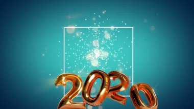 Metalik bakır folyo balon arka planının 2020 yılındaki animasyonu kutlu olsun. Kutlama partisi davetiyelerinin 4K 'daki görüntüsü için 20 numara içeren bir video tebrik kartı..
