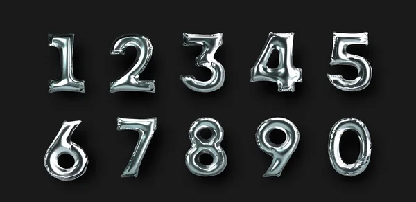 Silver 3d foil balloon number set for party event — Stock Vector