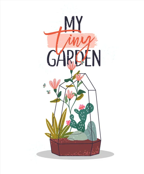Mi pequeño jardín cita concepto de flor terraium — Vector de stock