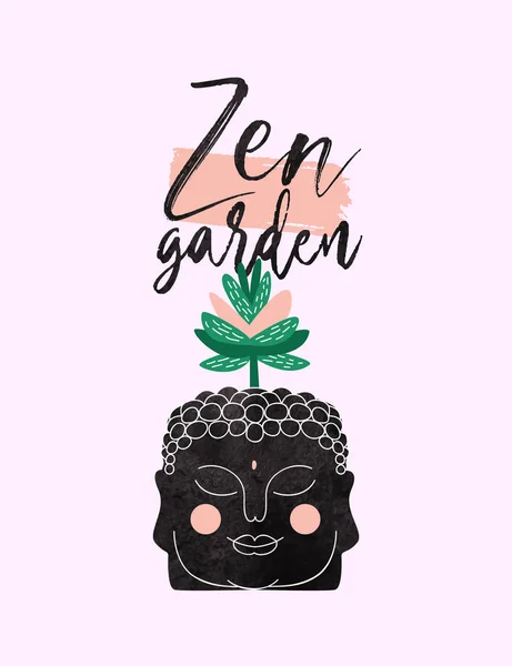 Projeto de citação jardim zen de planta cabeça buddha — Vetor de Stock