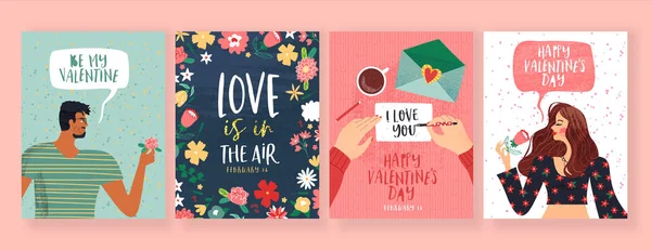 Valentine's day love people greeting card set — 图库矢量图片