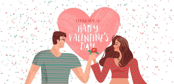 Valentines day cartoon couple in love card — 图库矢量图片