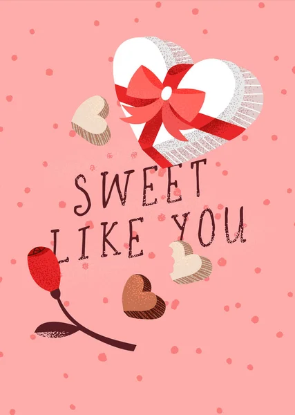 Chocolate candy box lettering love quote card — 图库矢量图片