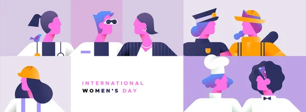 Día Internacional de la Mujer bandera diversa trabajador conjunto — Vector de stock