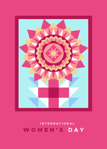 Women's day pink flower geometric mosaic symbol