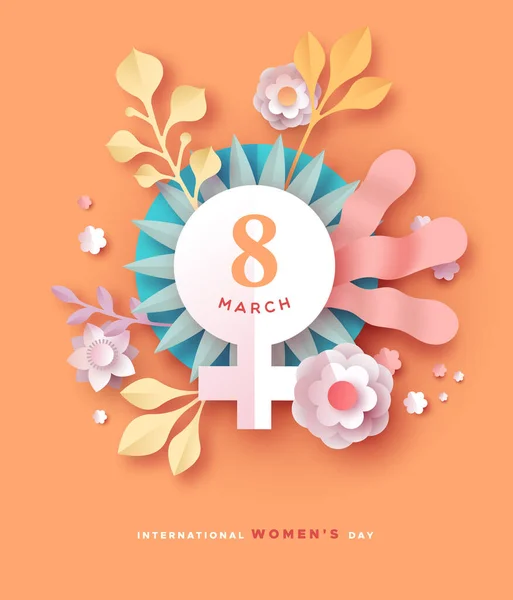 Women 's day 9 march spring floral papercut card - Stok Vektor