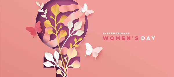 Dia das mulheres rosa papercut natureza símbolo cartão —  Vetores de Stock